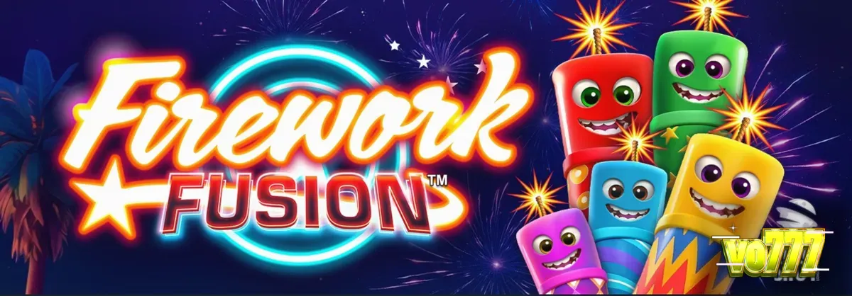 Tampilan visual slot Firework Fusion dengan latar belakang karnaval pantai